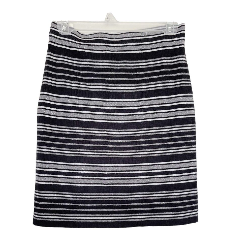 Loft Outlet Womens Skirt Gray Striped Pencil Metallic Black Silver Sparkle Sz XS